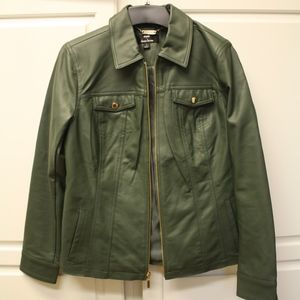 Dennis Basso fern-colored faux leather jacket